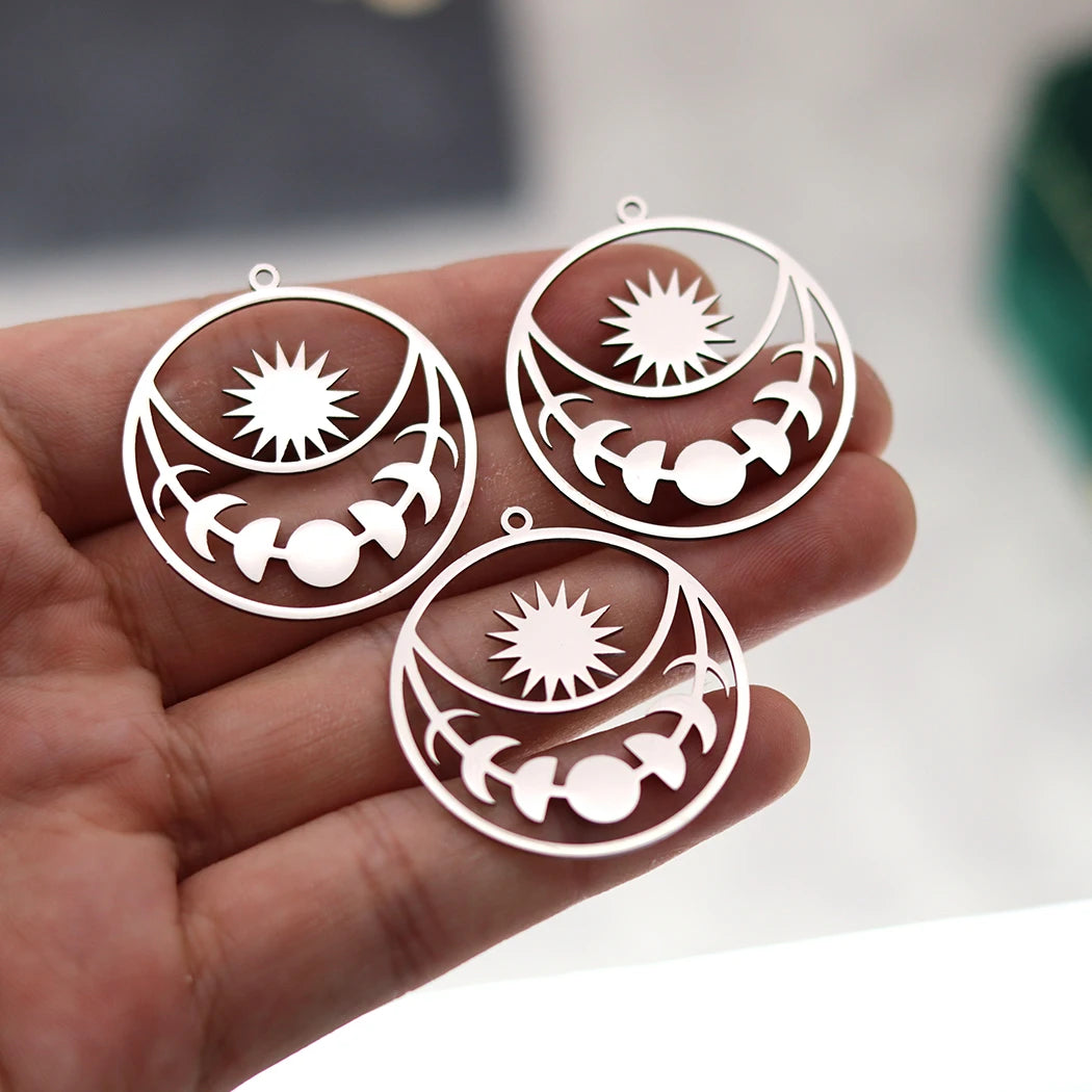 3pcs Sun Moon Phase Stainless Steel Pendant Charms For Jewelry Making DIY Craft Earrings Necklace Women Findings Accessory