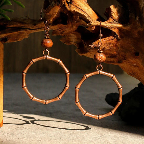 Wooden Bead Flower Leaf Long Tassel Earrings Jewelry