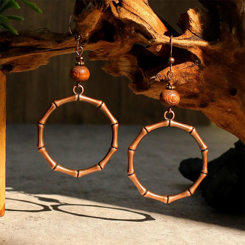 Ethnic Vintage Bohemian Drop Danlge Women's Earrings Bead Wooden Tassel Round Geometric Flower Leaf Long Boho Earrings Jewelry