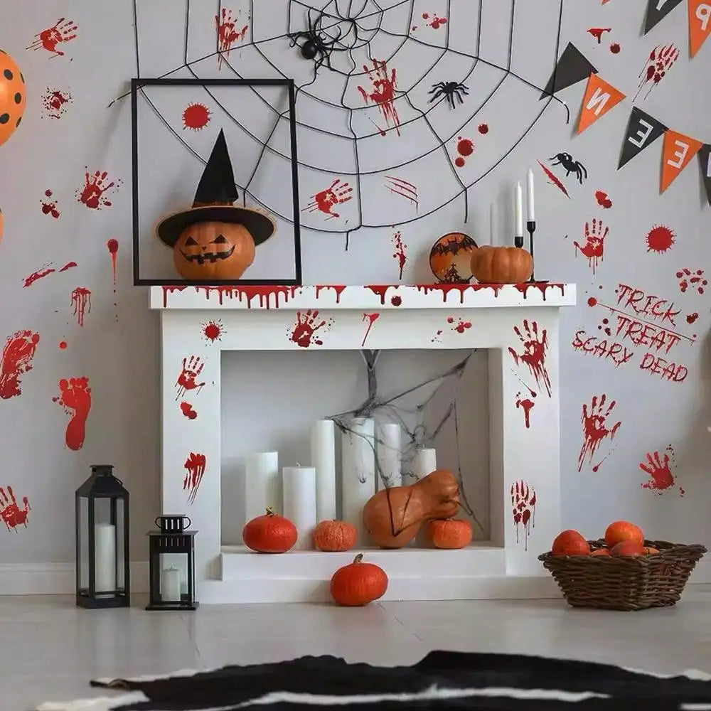 Halloween Sticker PVC Wall Stickers Haunted House Decoration Blood Handprint Halloween Party Decoration Window Stickers - Charlie Dolly