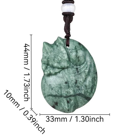 Dark Green Jade Dragon Fox & Owl Pendant Necklace, Carved Amulet Zodiac Talisman
