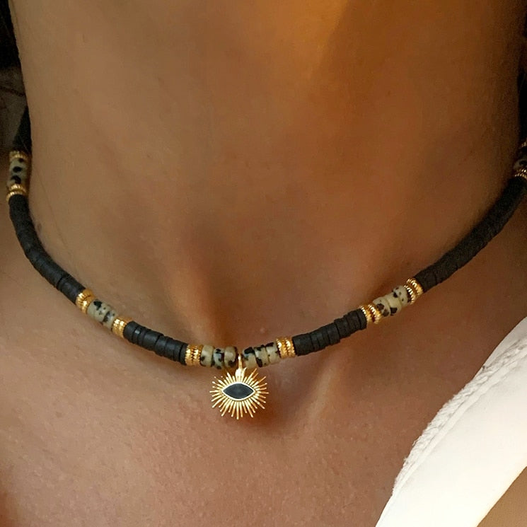 Boho Classic Vintage Jewelry Necklace For Woman heart shell Turkish Eyes Accessories Short Choker Fashion Charm - Charlie Dolly