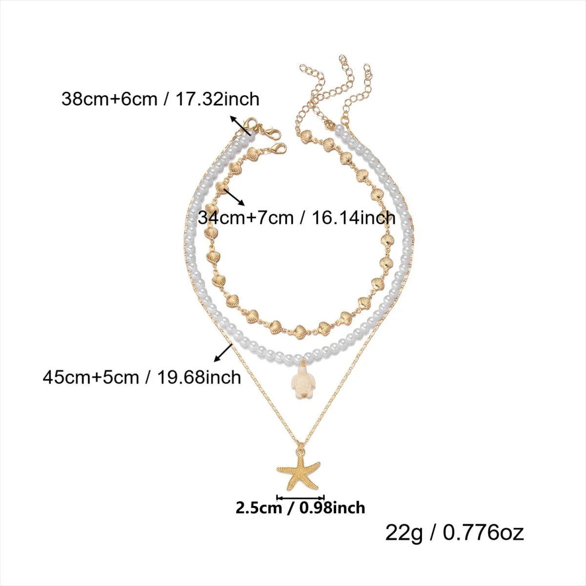 Multilayer Imitation Pearl Rice Bead Starfish Resin Turtle Shell Necklace For Women Men Ocean Beach Fishtail Choker Boho Jewelry
