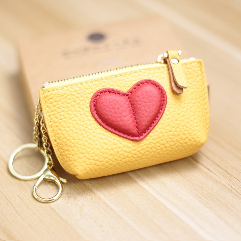 2022 Genuin Leather Heart Coin Purse Women Key Holder Ladies Cute Heart Patch Small Pouch Key Holder Leather Coin Wallet Purse - Charlie Dolly
