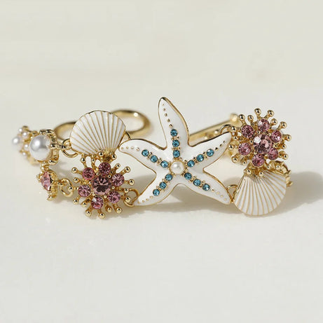 Starfish Shell and Zircon Boho Choker and Bracelet Set