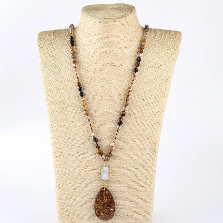 RH Fashion Bohemian Jewelry Natural Random Shape Stones With Druzy Links Semi Precious Pendant Necklaces For Women Boho Gift - Charlie Dolly