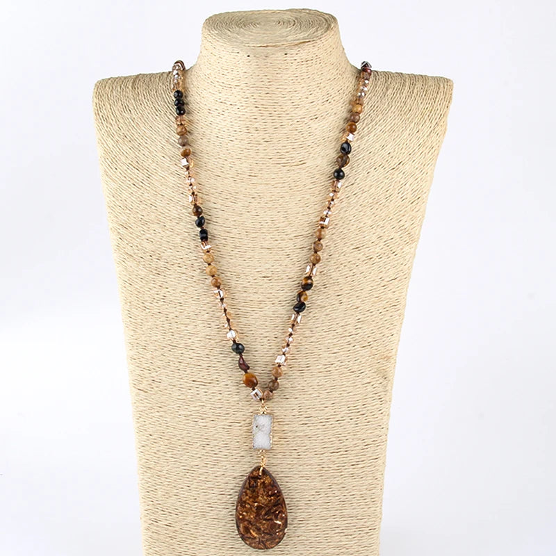 RH Fashion Bohemian Jewelry Natural Random Shape Stones With Druzy Links Semi Precious Pendant Necklaces For Women Boho Gift