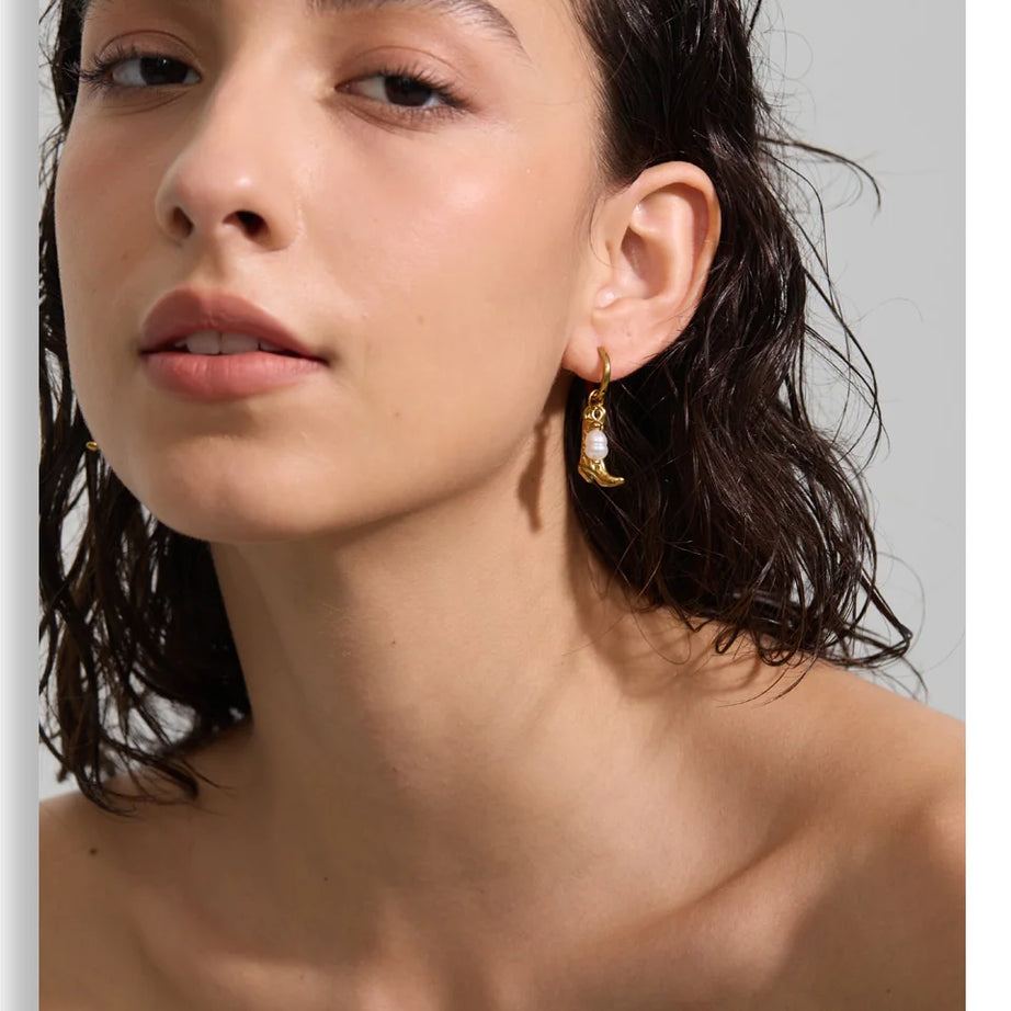 Natural Tiger Stone Boot Charm Drop Hoop Earrings, Stainless Steel Vintage Jewelry