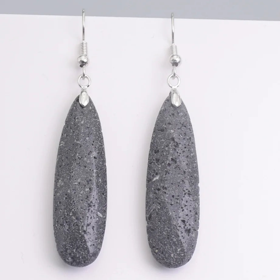 Silver Plated Long Water Drop Section Lapis Lazuli Pink Quartz Stone Hook Drop Earrings Elegant Women's Earring Fashion Jewelry