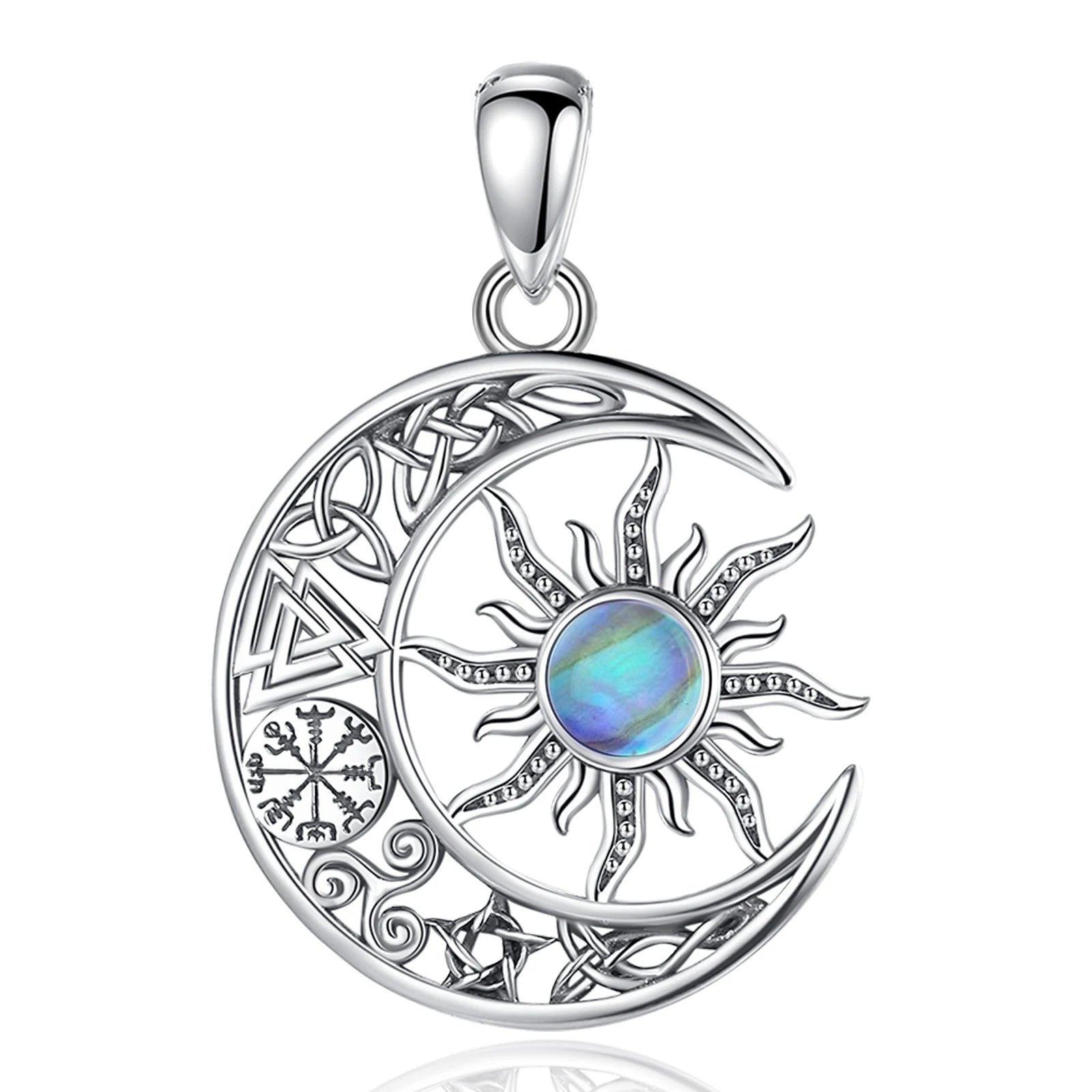 EUDORA 925 Sterling Silver Sun Moon Necklace for Women Man  Pentagram Viking Celtic knot Moon Pendant Fine Jewelry party Gift