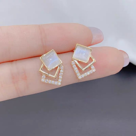 European and American Fashion Temperament Opal Geometric Square Earrings Women Personality Simple and Luxury Zircon Earrings - Charlie Dolly