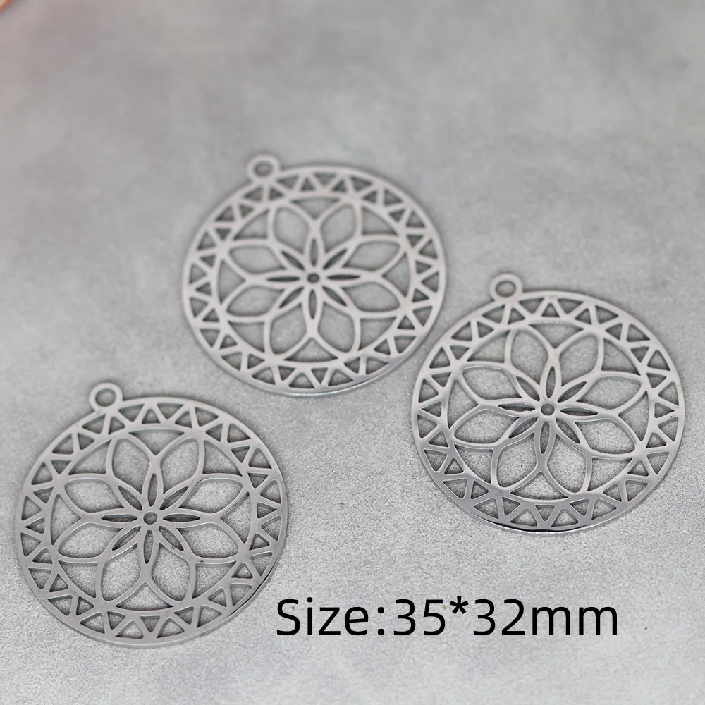 3pcs Exquiaite Amulet Moon Lotus Flower Charms DIY Craft Earrings Necklace Jewelry Making Yogo Buddhism Stainless Steel Pendant