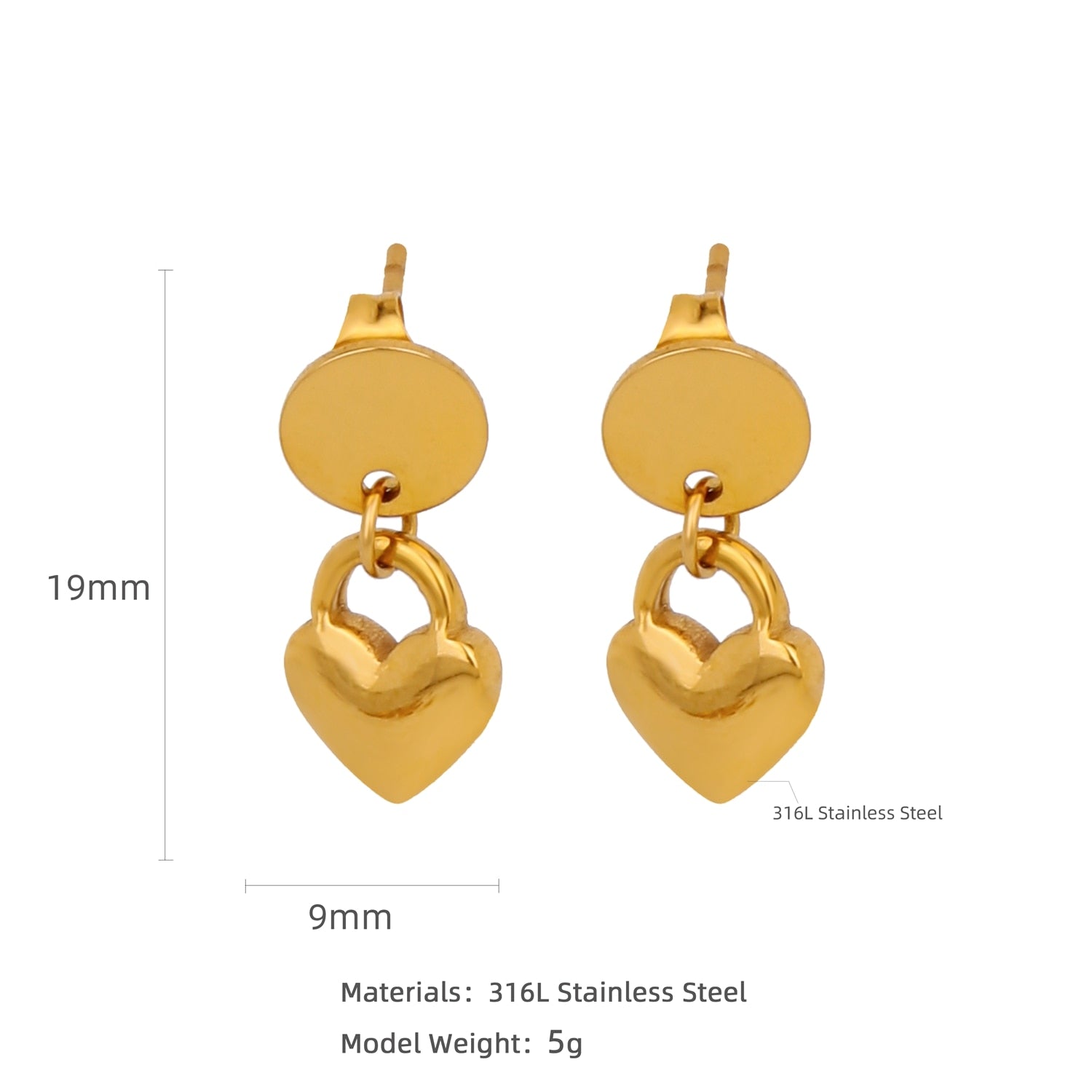 HONGTONG Earrings Irregular Love Shape Stainless Steel Earrings Women's Fashion Cute Metal Texture 18k Earrings Gold Plated - Charlie Dolly