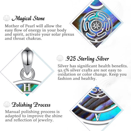 S925 Sterling Silver Hecate Wheel Pendant Necklace, Abalone Triple Moon Goddess Wiccan Amulet