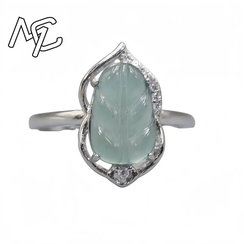 925 Silver Inlay Burmese Jade Adjustable Flower Gourd Butterfly Pendant Ring Emerald Rose Natural Green Women Jewelry Customized