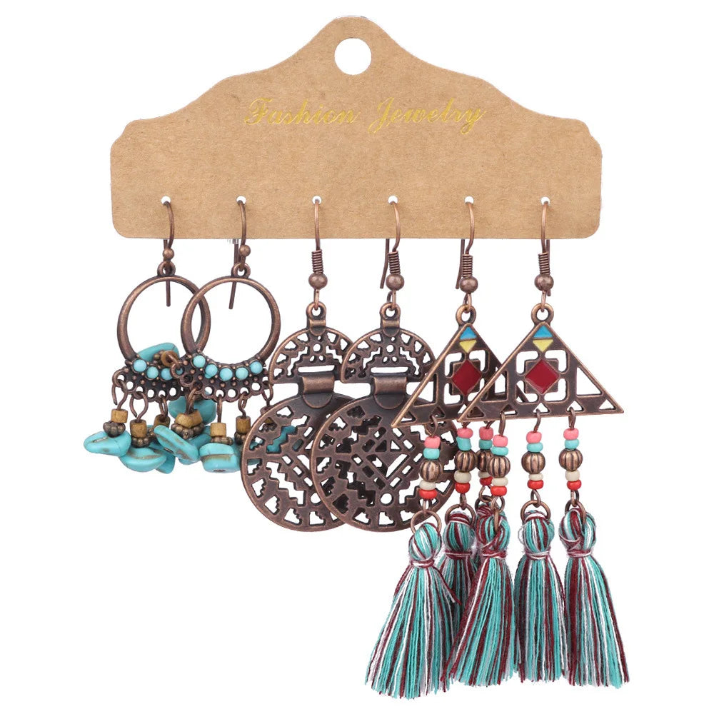 Boho Ethnic Dangle/Round Earrings For Women Vintage Fashion 2024 Earrings Sets Pendientes Earring Unusual Pendant Jewelry Female