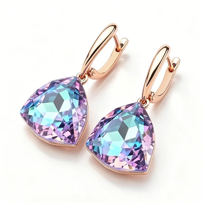 Wbmqda Big Colorful Long Drop Natural Zircon Earrings For Women 585 Rose Gold Color Shiny Stone Jewelry Accessories