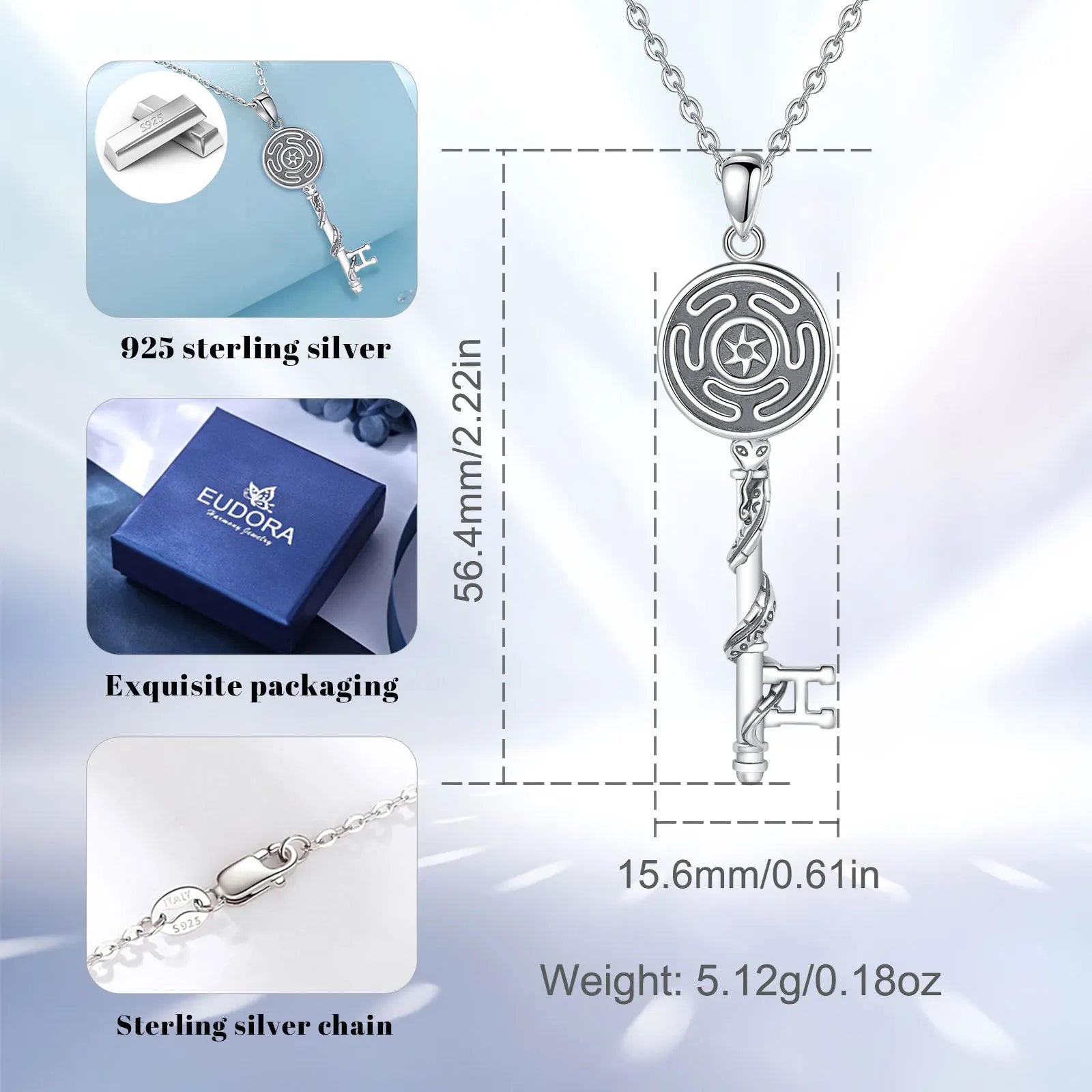 Eudora 925 Sterling Silver Hecate Wheel Necklace Triple Goddess Pendant Snake Key Amulet Witch Pagan Jewelry Gift for Women Men