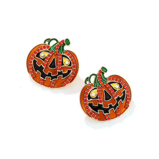 Metal Halloween Pumpkin Ghost Face Stud Earrings for Women New Simple Trend Design Jewelry Party Accessories