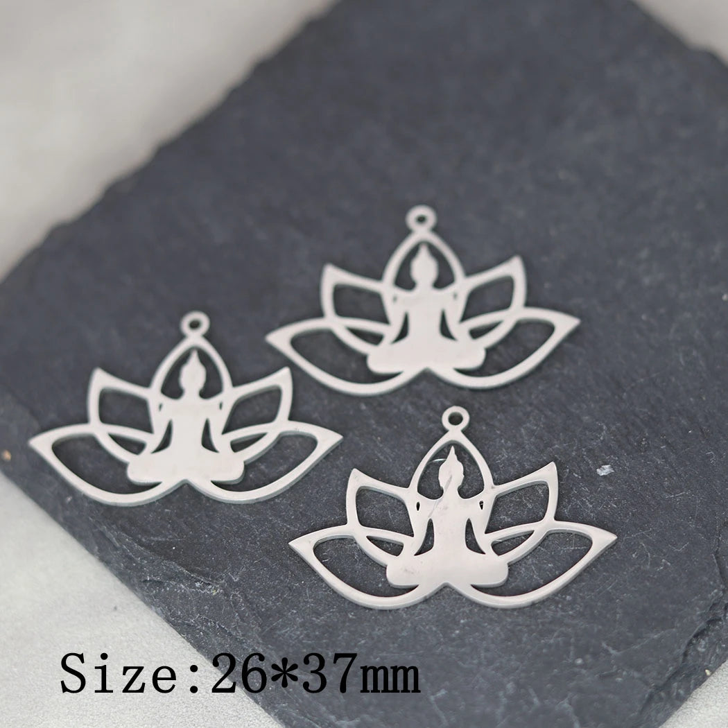 3PCS Art Line Lotus Flower Moon DIY Craft Tassels Earrings Necklace Stainless Steel Pendant Charms for Jewelry Making Accessory