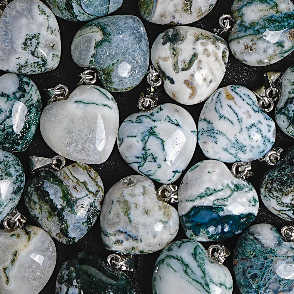 CHLORITE JADE PENDANT NATURAL GREEN WHITE HEART SHAPED GEMSTONE 19X20X11MM FOR DIY BOHO JEWELRY MAKING NECKLACE BRACELET GIFT
