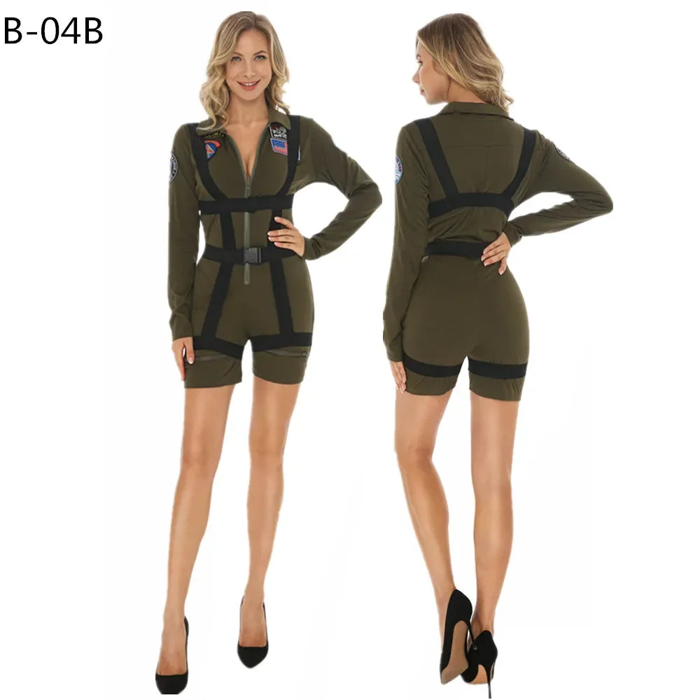 Sexy Lady American Airforce Military Pilot Costume Carnival Top Gun Maverick Flight Uniform Cosplay Halloween Fancy Party Dress - Charlie Dolly