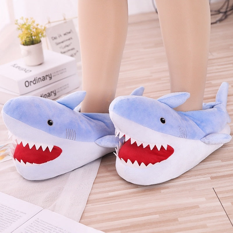 Cute Shark Shape House Women Cotton Slippers Autumn Winter Warm Indoor Floor Girls Shoes Cartoon Ladies Fluffy Slides Onesize - Charlie Dolly