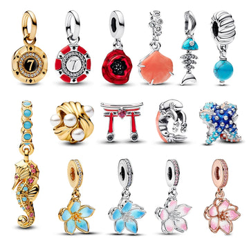 High Quality 925 Sterling Silver Lotus Coral Seahorse Love Cube Fortune Bag Pendant Fit DIY Bracelet Necklace Wedding Party Gift