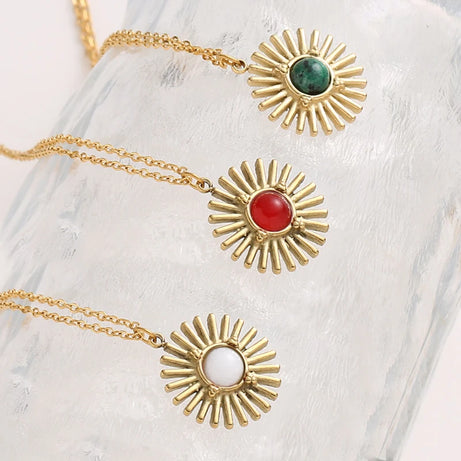 Boho Natural Stone Sun Flower Necklace for Women Bohemian Retro Stainless Steel Necklace Choker Necklaces Fashion Jewelry - Charlie Dolly