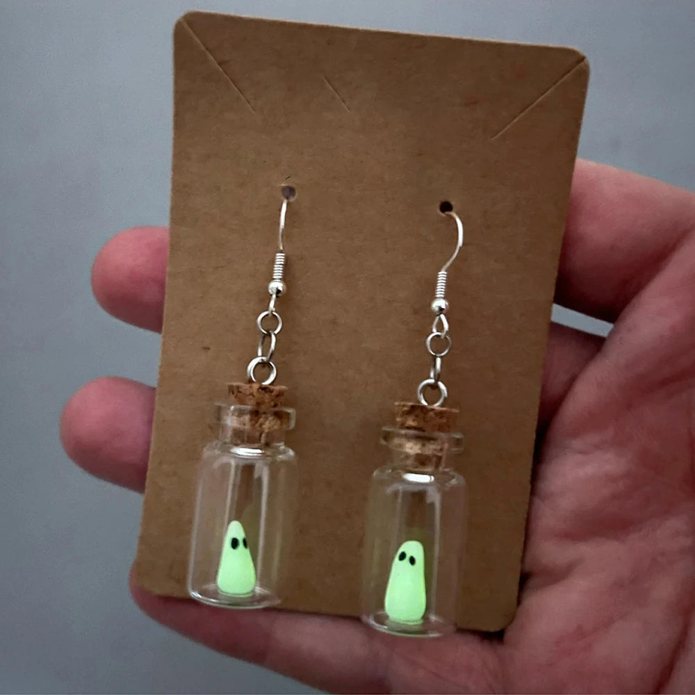 Ghost in Bottle Earrings Glow in the Dark Ghost Dangle Earrings Luminous Halloween Jewelry for Women and Girl - Charlie Dolly