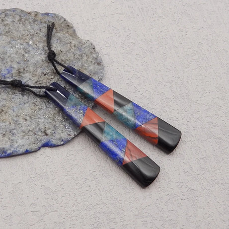 Natural Stone Lapis Lazuli Apatite Obsidian Earring Bead,Fashion Jewelry Intarsia Earrings For Women 50x10x4mm 7g - Charlie Dolly