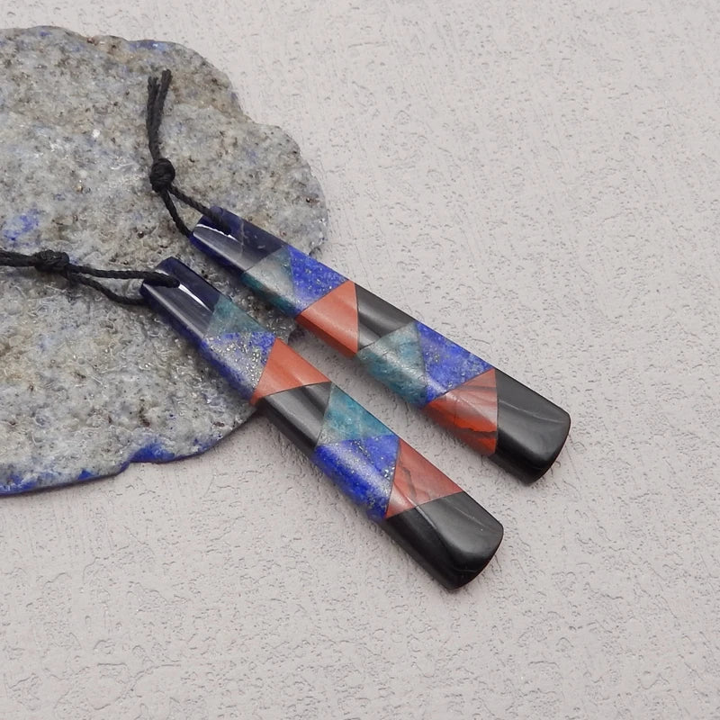 Natural Stone Lapis Lazuli Apatite Obsidian Earring Bead,Fashion Jewelry Intarsia Earrings For Women 50x10x4mm 7g