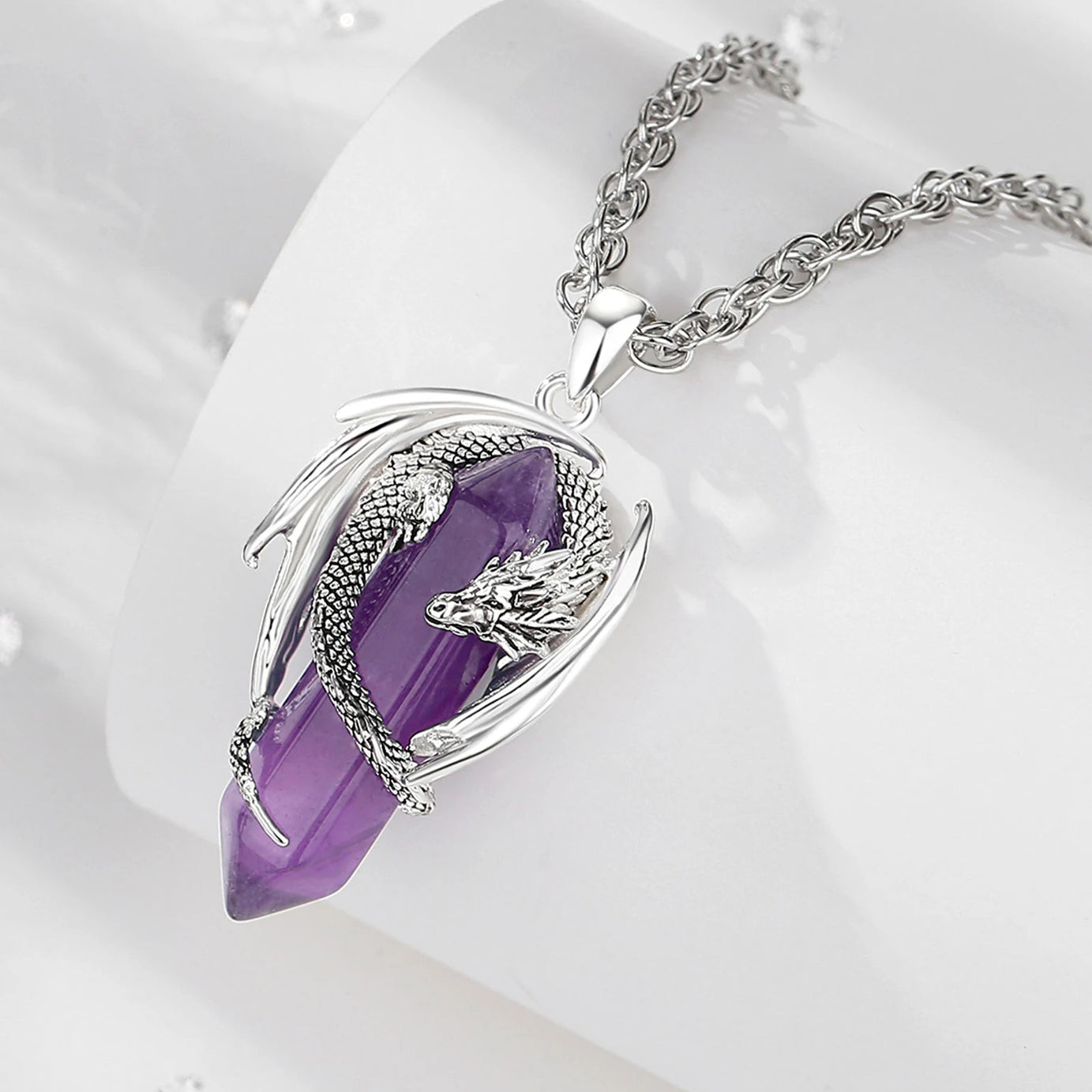 Dragon Natural Stone Hexagonal Prism Necklace