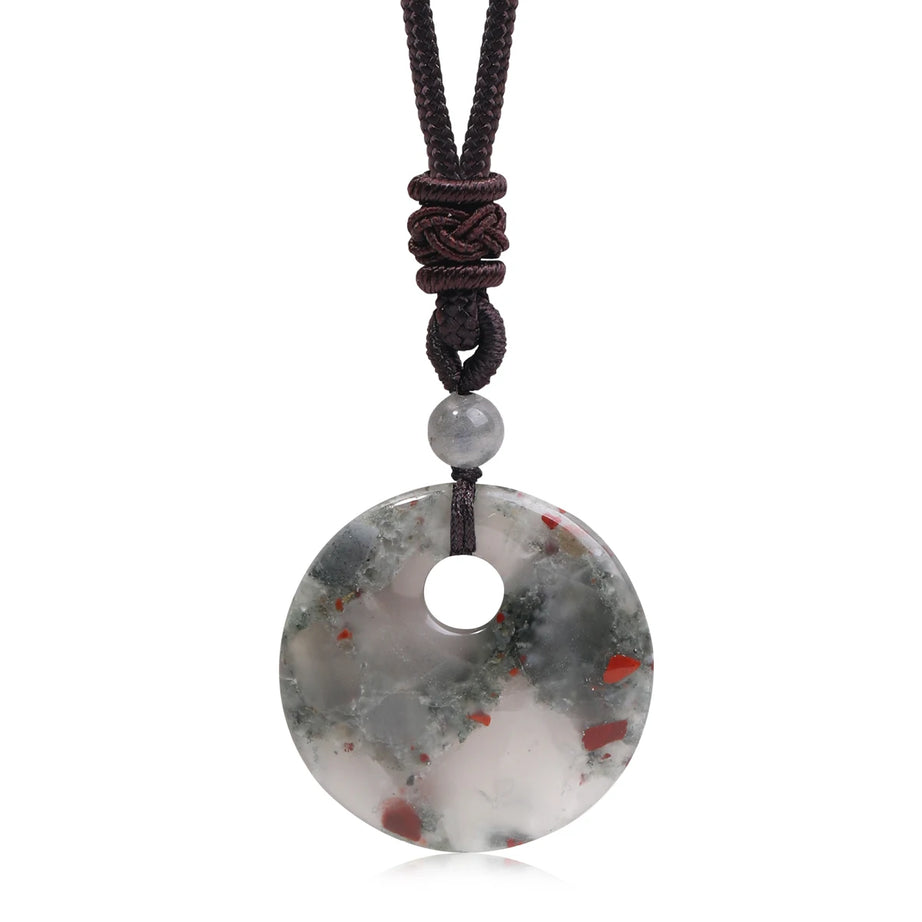 Natural Gemstone Chinese Peace Knot Pendant Necklace, Sacred Blessing Amulet