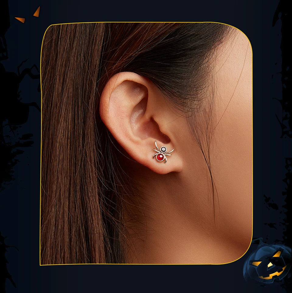 BISAER 925 Sterling Silver Mini Pumpkin Luminous Stud Earrings Enamel Ear Clip For Girl Halloween Party Original Fine Jewelry - Charlie Dolly