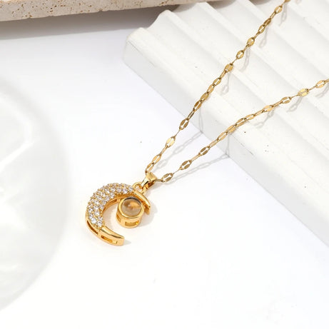 Moon Clavicle Necklace, I Love You in 100 Languages, Stainless Steel Fashion Gift
