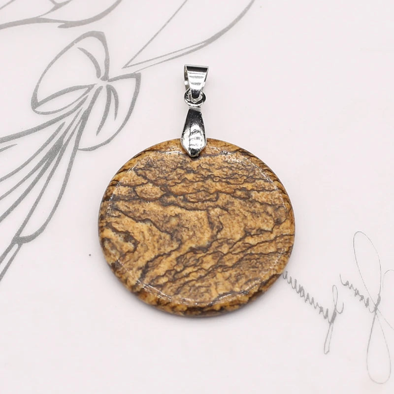 Natural Stone Agates Pendants Big Round Lapis lazuli Tiger Eye Charmsfor Jewelry Making Diy earring necklace accessories
