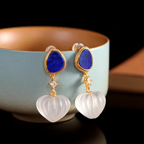 GEEZENCA 925 Silver Lapis Lazuli White Crystal Women's Drop Earrings 18K Gold Heart Waterdrop Dangle Earring Love Gift For Her - Charlie Dolly