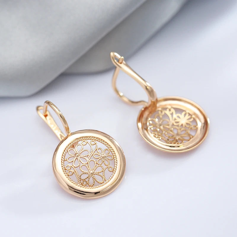 Kinel Luxury 585 Rose Gold Boho Earrings for Women Glossy Metal Flower Dangle Earrings High Quality Daily Fine Jewelry 2022 New