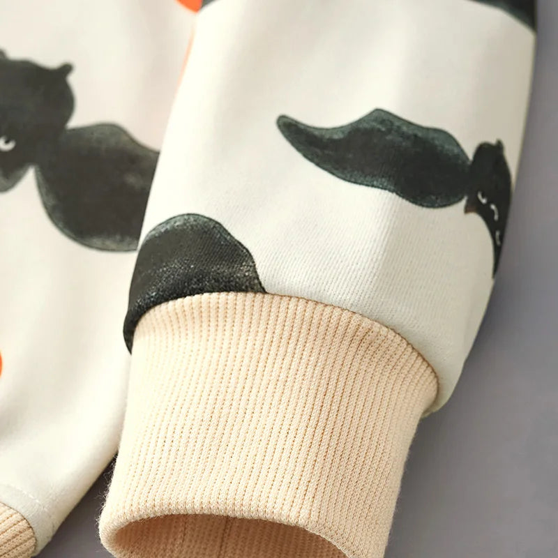 Boy Halloween Sweater Child Cartoon Jack O'lantern And Bat Print Tops Kids Autumn And Winter Celebration Party Play Hoodies - Charlie Dolly