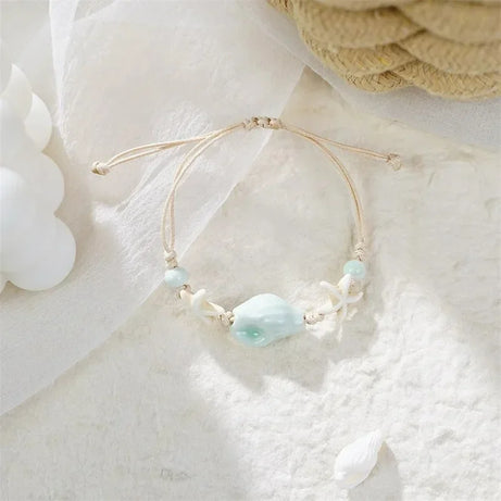 Bohemian Conch, Starfish and Shell Beaded Bangle Bracelet