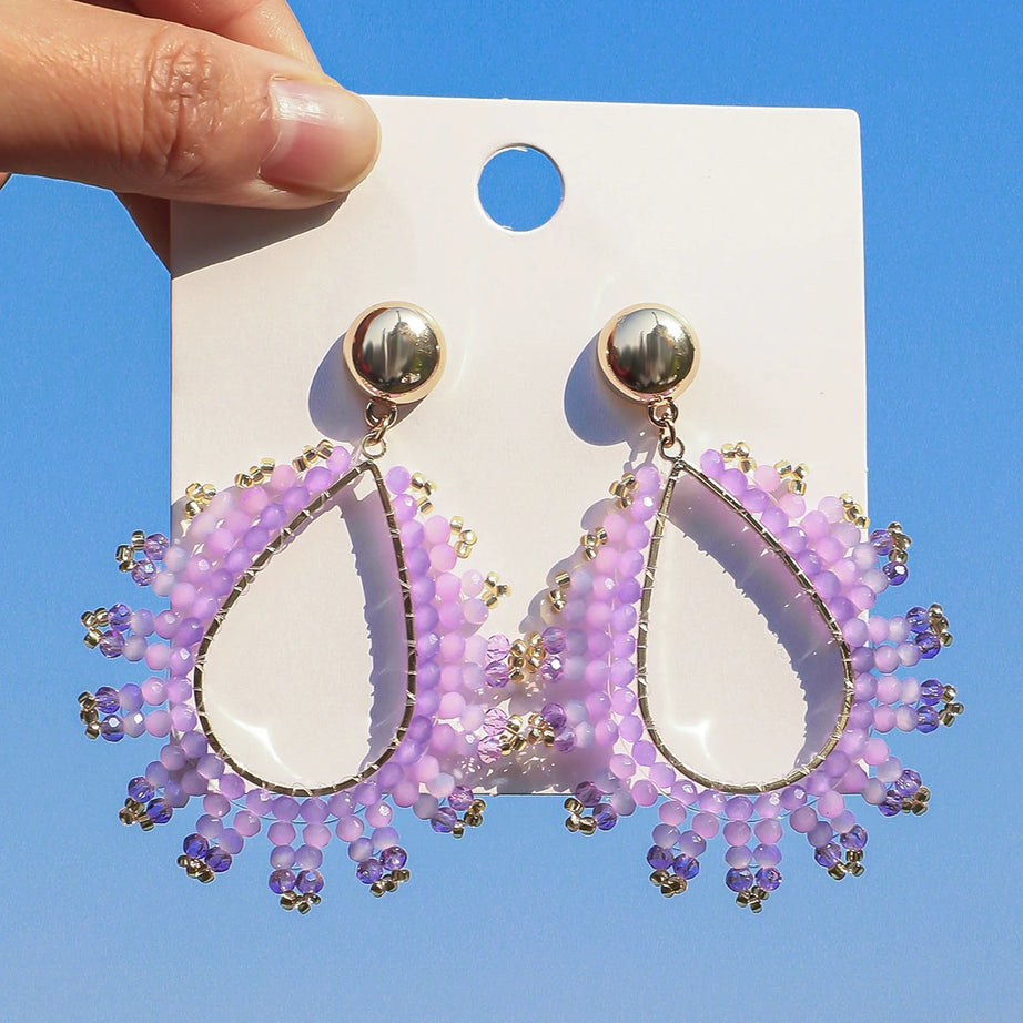 Crystal Bead Waterdrop Big Statement Earrings Jewelry