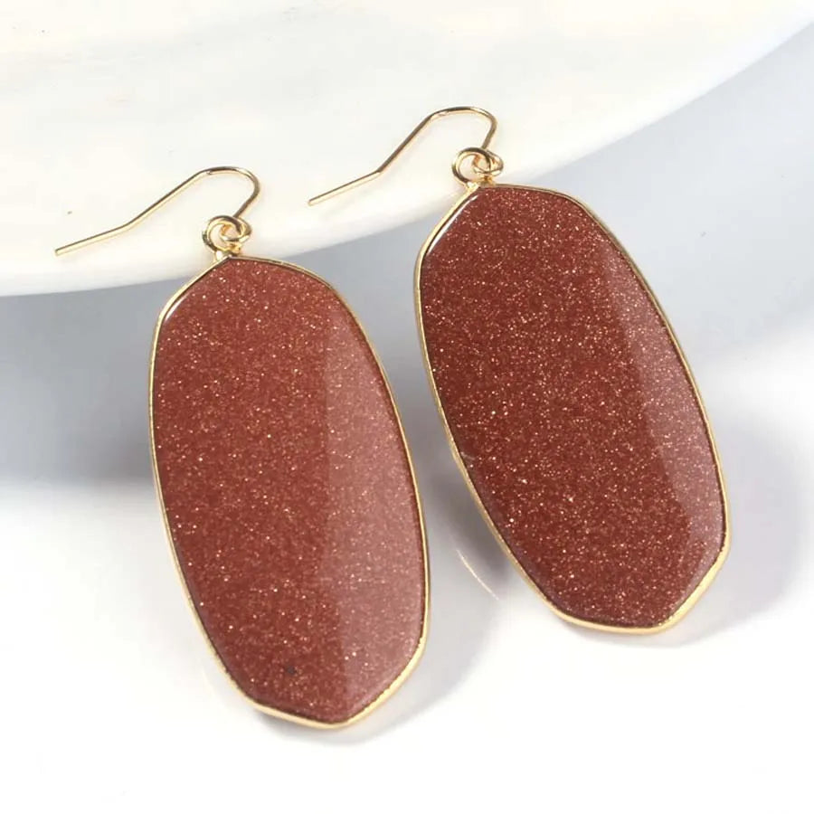 Crystal Oval Drop Stone Earrings For Women Natural Rose Quartz Labradorite Lapis Lazuli Stone Dangle Hook Girls Earring Jewelry
