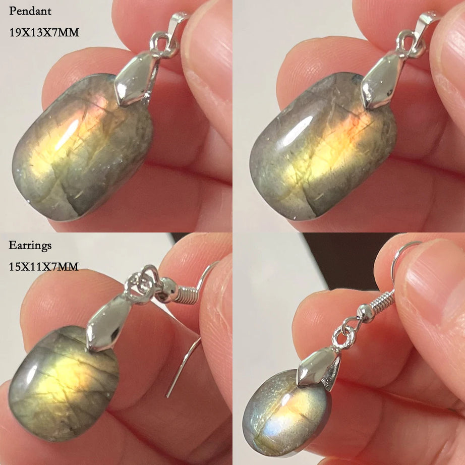 Blue Labradorite Pendant & Earrings Set, Raw Natural Stone Unisex Boho Jewelry