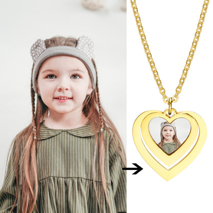 Vnox Free Personalize Photo Picture Necklaces for Women,Stainless Steel Heart Waterdrop Pendant Collar,Custom Engrave Gift