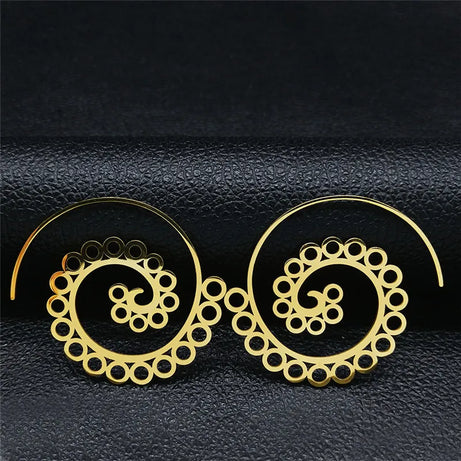 Mandala Spiral Steel Hoop Earrings Jewelry