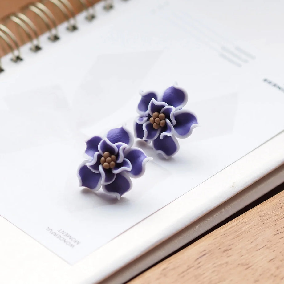 3D Clay Flower Statement Stud Earrings Jewelry