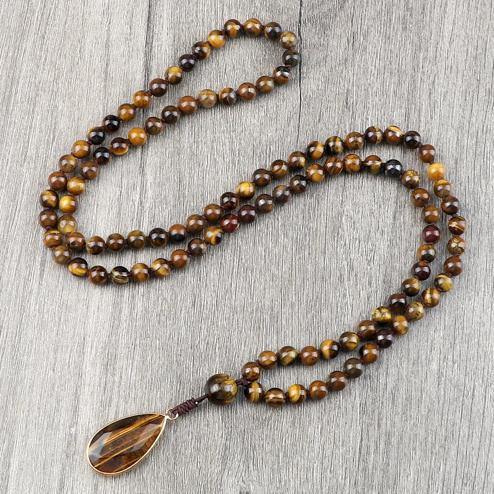 Tiger Eye Knotted 108 Mala Necklace Jewelry