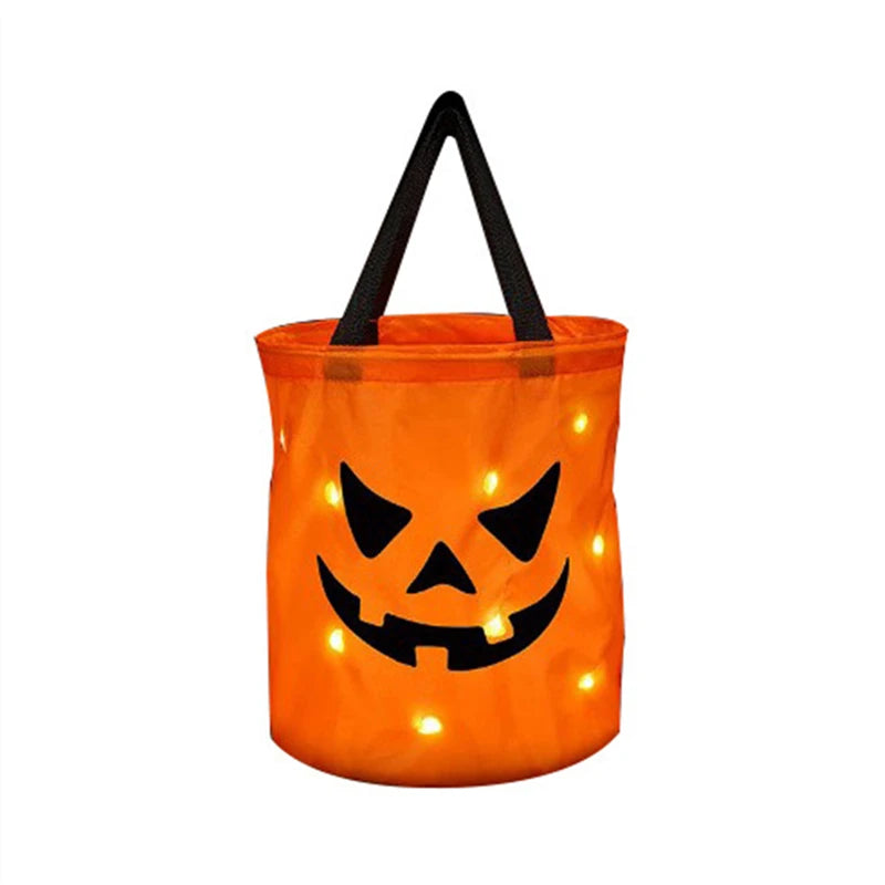 LED Light Halloween Trick or Treat Bucket Pumpkin Candy Bags Collapsible Halloween Basket for Thanksgiving Party Gift Basket - Charlie Dolly