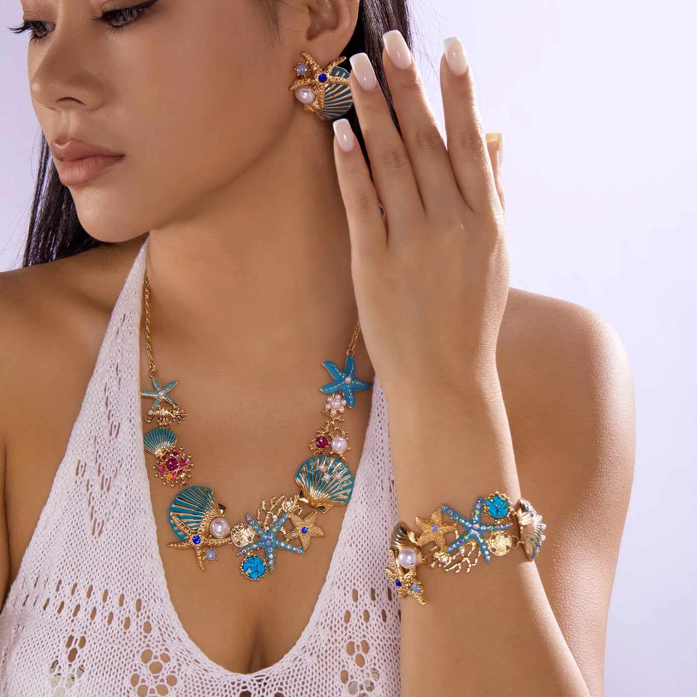 Exaggerated Coral, Starfish and Scallop Ocean Necklace, Bracelet or Earring